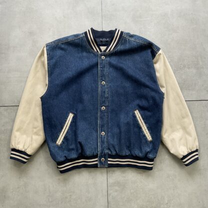 1990s Two Tone Denim College Bomber Jacket