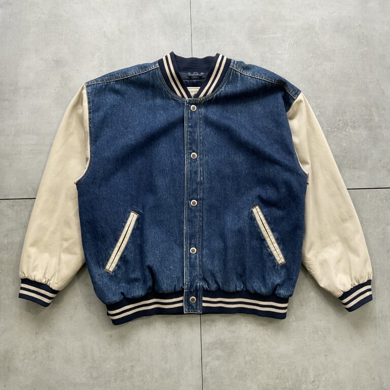1990s Two Tone Denim College Bomber Jacket