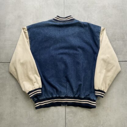 1990s Two Tone Denim College Bomber Jacket - Image 6