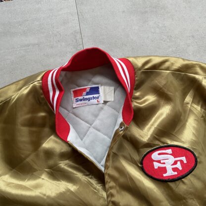 1990s San Francisco 49er Gold Satin Bomber Jacket - Image 4