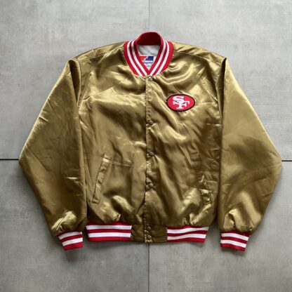 1990s San Francisco 49er Gold Satin Bomber Jacket