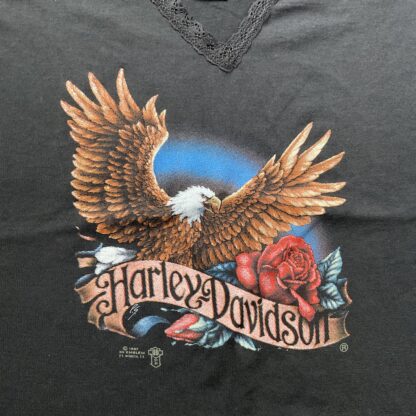 1987 3D Emblem  Harley Davidson Eagle & Roses Woman Top - Image 2