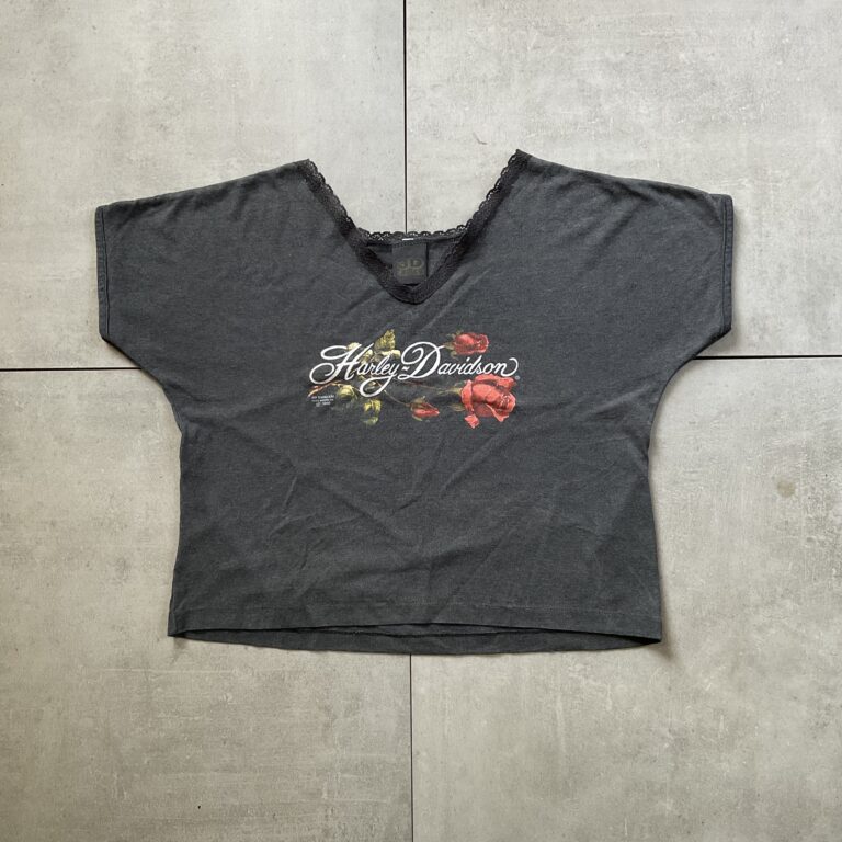 1980s 3D Emblem Harley Davidson Vintage Roses Woman Top