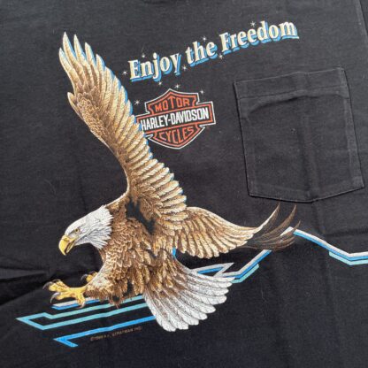 1990 Harley Davidson Enjoy The Freedom Pocket T-Shirt - Image 2